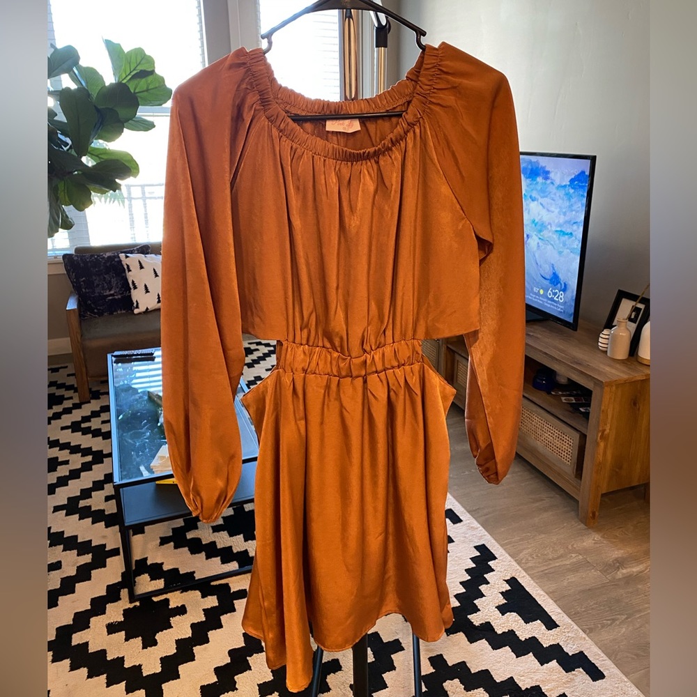 Burnt orange silk dress